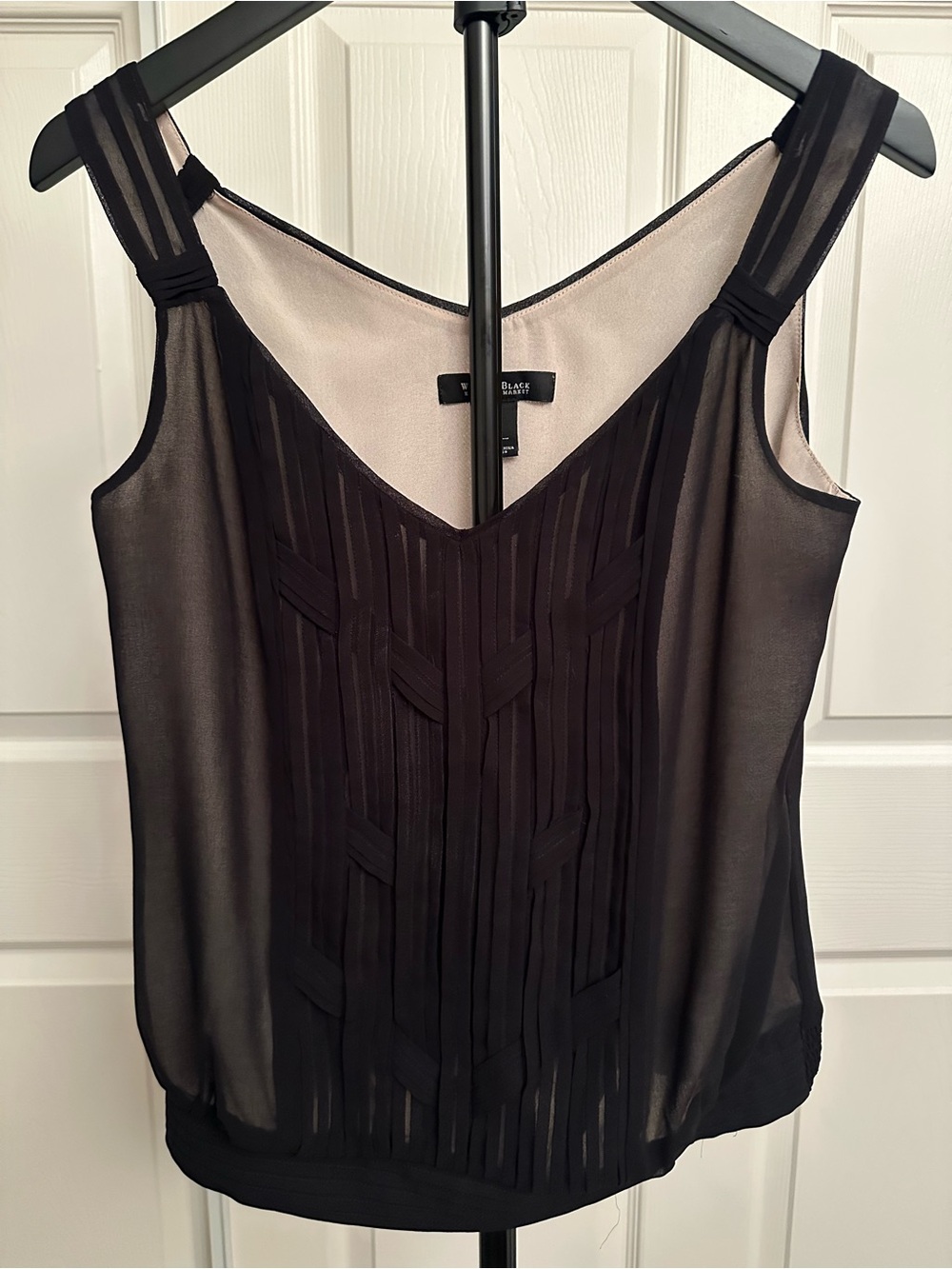 White House Black Market Black Sheer Pleated-Trim Camisole